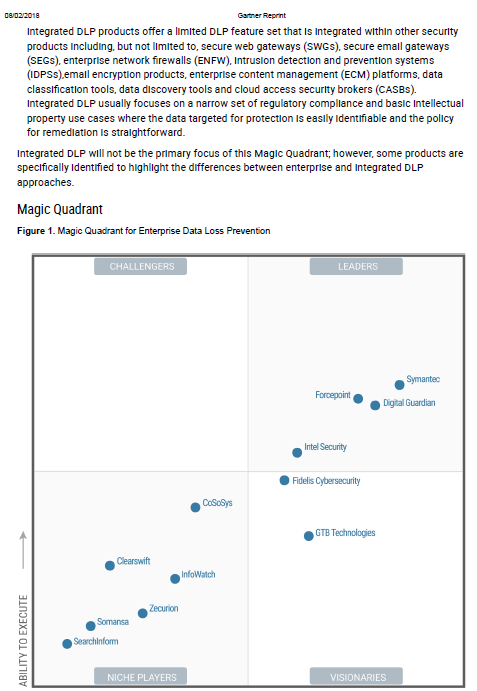 Gartner Magic Quadrant for Enterprise Data Loss Prevention 2017